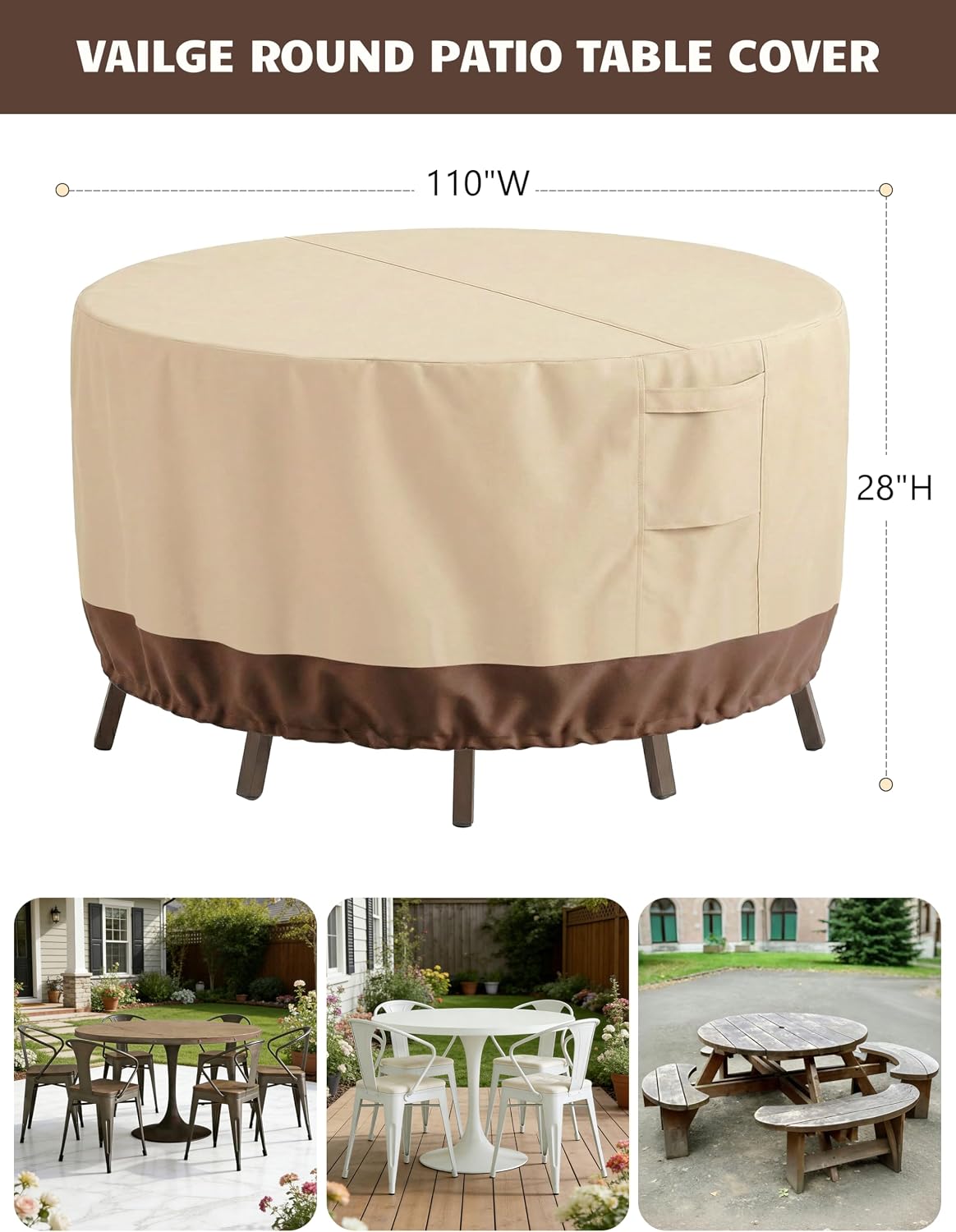 Patio Furniture Covers Waterproof, Outdoor Furniture Covers Waterproof Windproof with Padded Handles, Heavy Duty 600D Oxford Outdoor Table Chair Set Cover