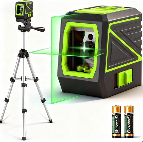 Laser Level with Tripod, 120 feet Green Cross Line Self Rotary Leveling Laser Level, Vertical and Horizontal Line, Rotatable 360 Degree, Manual Self leveling and Pulse Mode,IP54 Waterproof & Battery