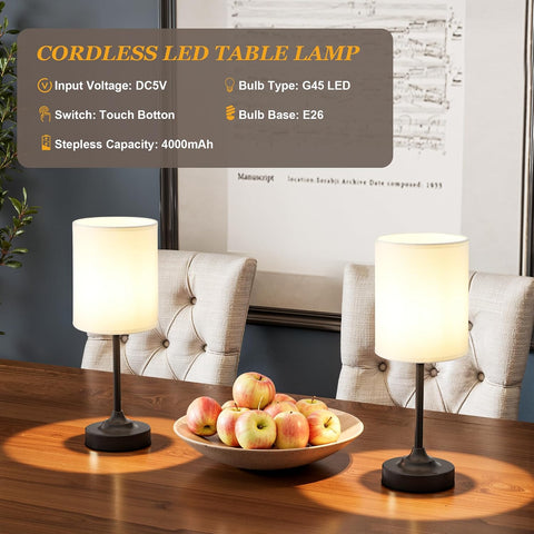 Touch Control Cordlss Table Lamp, USB-C Rechargeable Lamp with Stepless Dimming, 4000mAh Battery Operated Bedside Lamp for Bedroom, Living Room, Night Light & Emergency Lighting, Black, 1 Pack