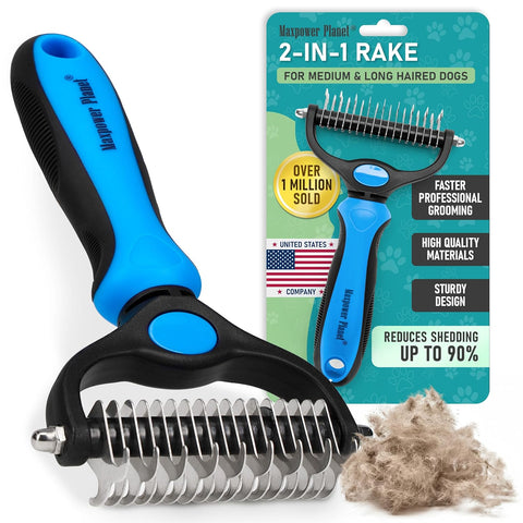 Maxpower Planet Dog Grooming Rake, Deshedding Undercoat Brush, Dogs & Cats