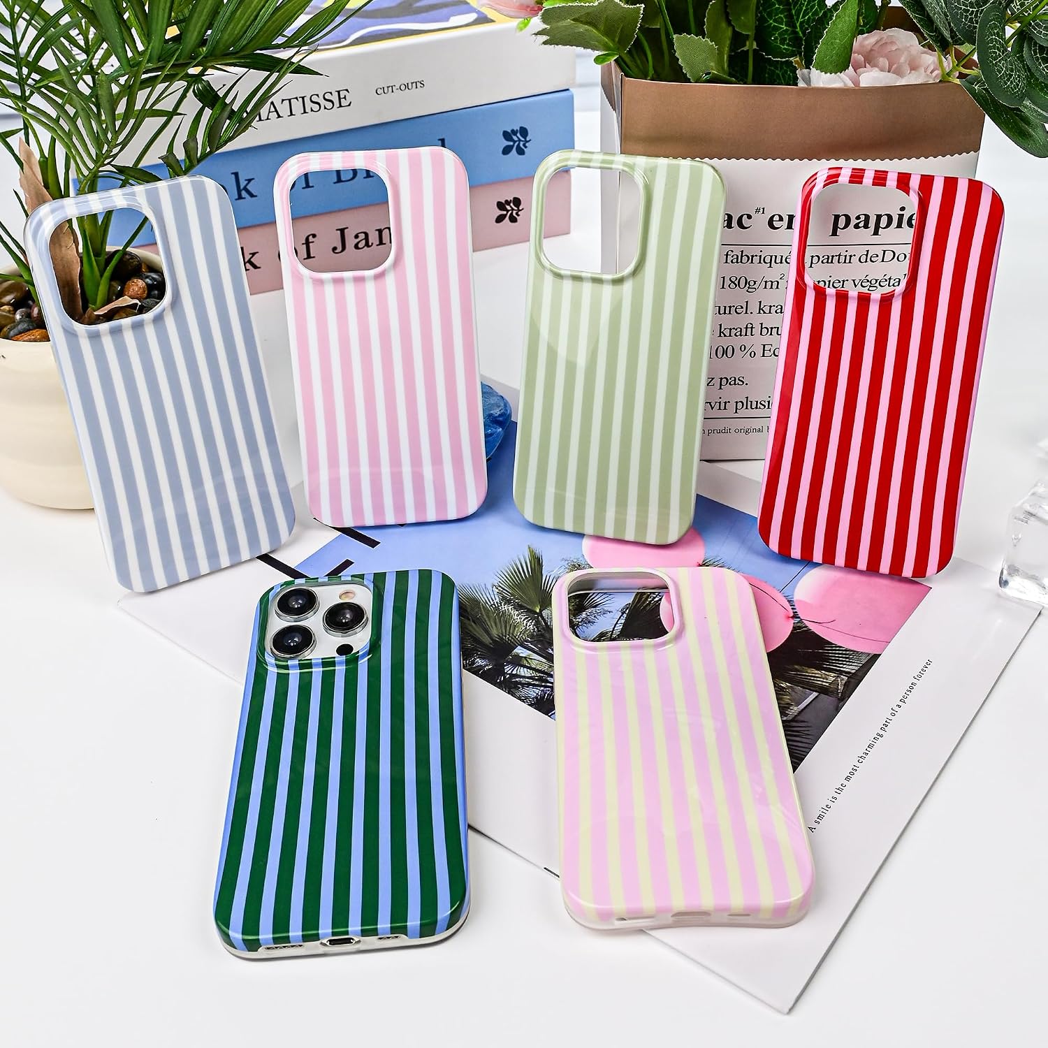 Cute Striped Case for iPhone 15 Pro 6.1",Pink/Yellow