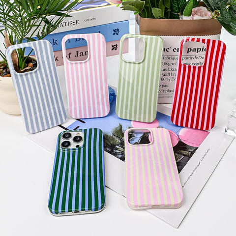 Cute Striped Case for iPhone 15 Pro 6.1",Pink/Yellow