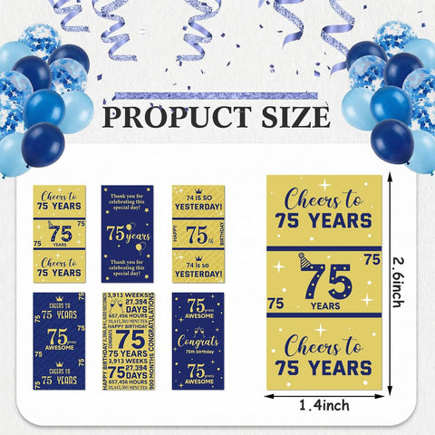 Tenare 90 Pcs 75th Birthday Candy Wrappers, Blue and Gold Stickers