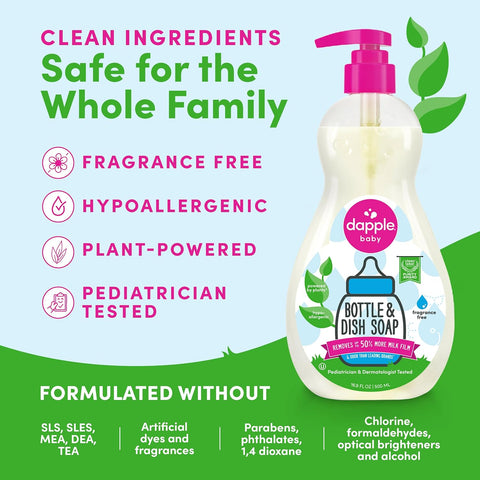Dapple Baby - Fragrance Free Bottle & Dish Soap - 16.9 fl oz (3 Pack)