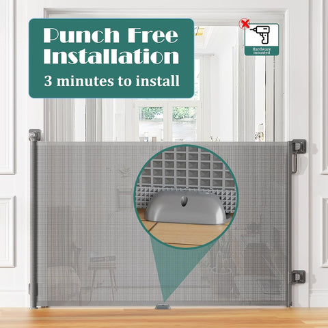 Retractable Baby Gate for Stairs, Dog Gate Indoor 55" Wide × 34" Tall Gray.