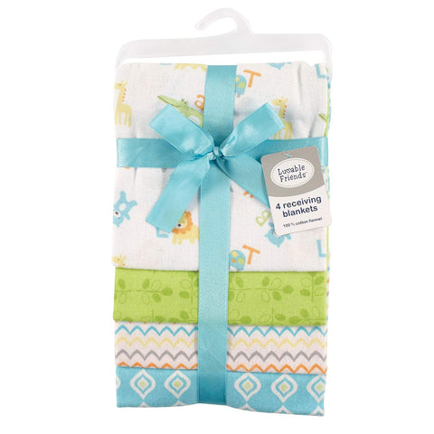 Luvable Friends Unisex Baby Cotton Flannel Receiving Blankets, Abc 4-Pack, One Size