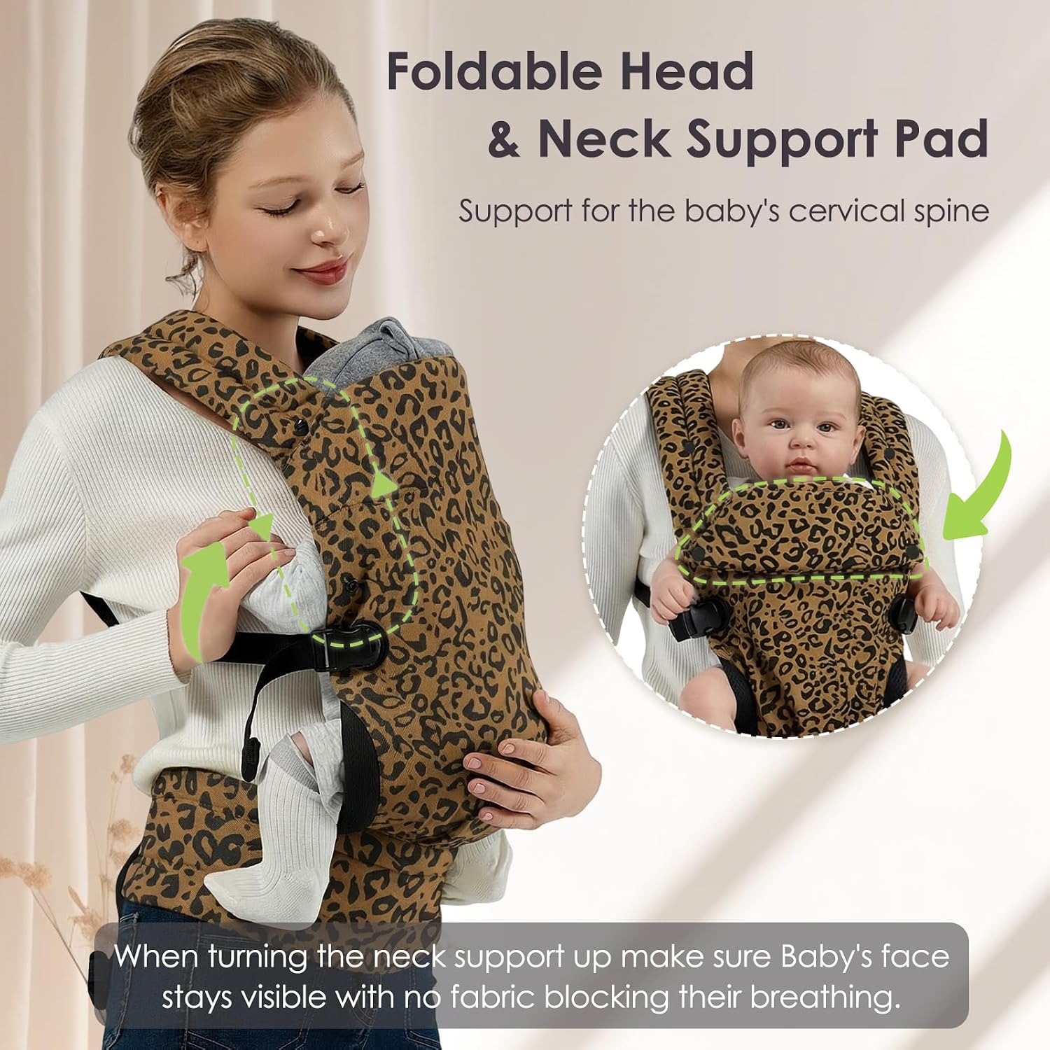 MISSWISDOM Baby Carrier Newborn to Toddler, Adjustable Toddler Carrier, Baby Holder Carrier, Kangaroo Infant Carriers with Widen Shoulder Straps, Brown Leopard