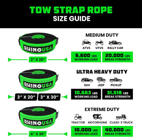 Rhino USA Recovery Combo Kit - 30ft Tow Strap & D-Ring Shackles