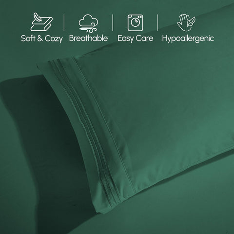 Elegant Comfort Luxury 1500 Premium Hotel Quality Microfiber 4-Piece Sheet Set - Wrinkle Resistant, All Around Elastic Fitted Sheet, Deep Pocket up to 16", California King, Hunter Green