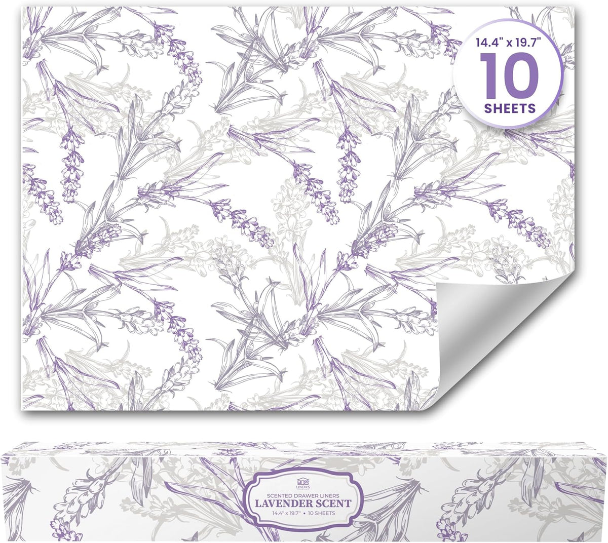 Lavender Scented Drawer Liners for Dresser Drawers (10 Large Sheets, 19.7" x 14.4") - Non Adhesive Drawer Paper Liner for Bedroom Dresser & Closet Shelves by Linda’s Essentials