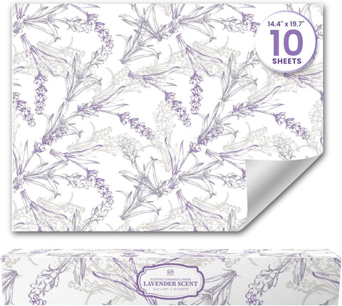 Lavender Scented Drawer Liners for Dresser Drawers (10 Large Sheets, 19.7" x 14.4") - Non Adhesive Drawer Paper Liner for Bedroom Dresser & Closet Shelves by Linda’s Essentials