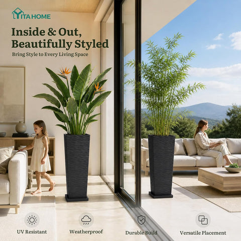 YITAHOME 2pcs Tall Planters 32" with Detachable Inner Pot, Outdoor Planter