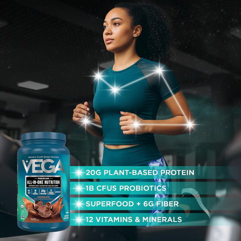 Vega All-in-One Nutrition Organic Vegan Protein Powder – Chocolate, 20g Protein Meal Replacement Shake – 1.56 lbs (17 Servings)