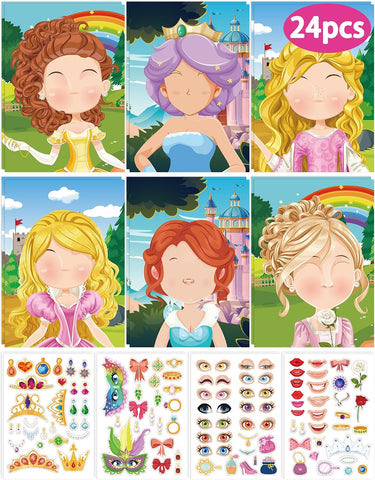 24 Pcs Make Your Own Princess Sticker, Party Favors Face Stickers for Kids