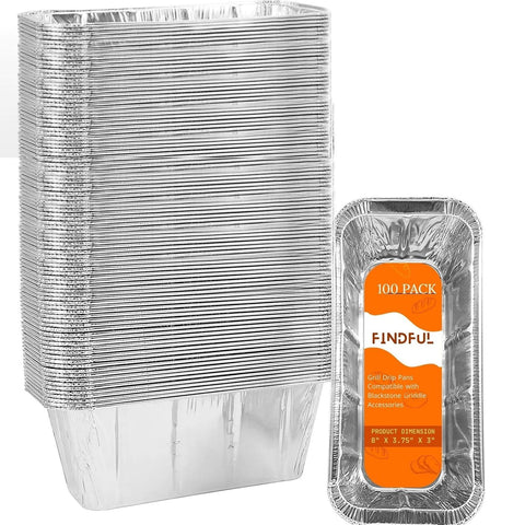 Findful 100-Pack Drip Pans Liners Compatble for Blackstone Griddle Accessories, Aluminum FOL Pan Disposable for 17" 22" 28" 36" Blackstone Griddle Drip TrayHolder Grill Rear Grease Catcher Cup