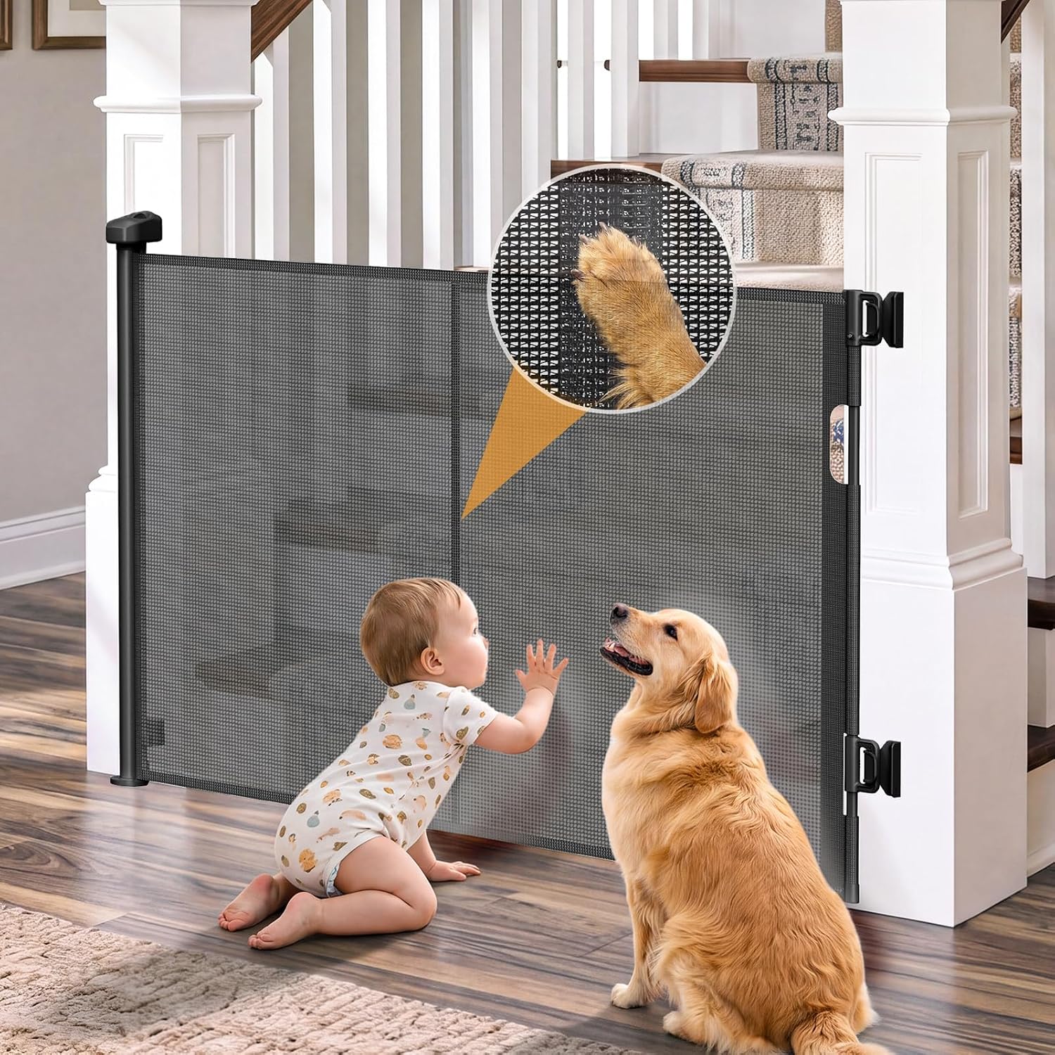 KISKIZ Reinforced 50" Wide Retractable Baby Gates, Prevent Crawling Under