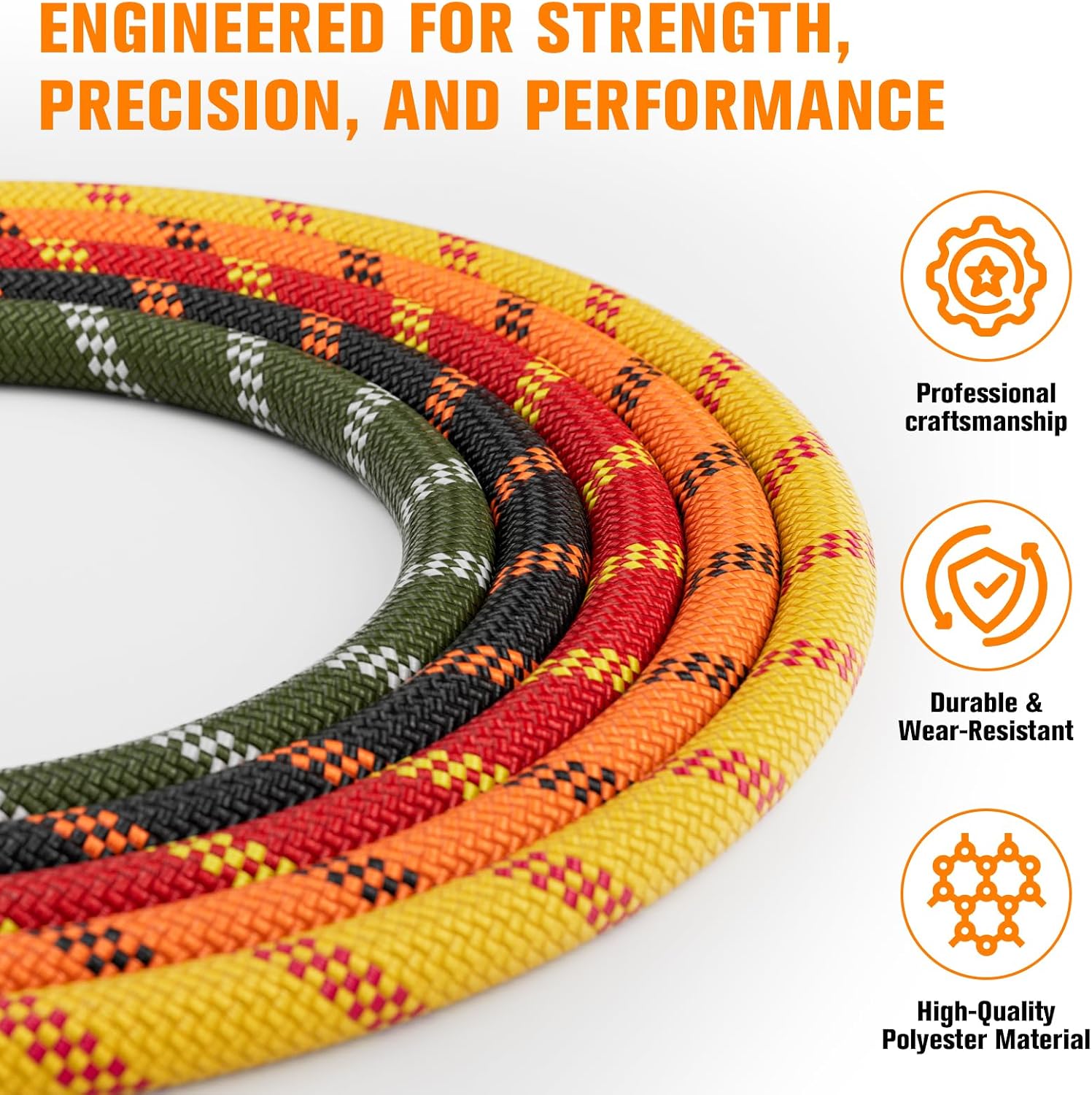 Double Braided Arborist Rigging Rope - 3/8 in X 150 ft 48 Strands Outdoor Pulling Heavy Duty Polyester Bull Rope for Swing Tree Work Camping Rescue Hiking - Orange