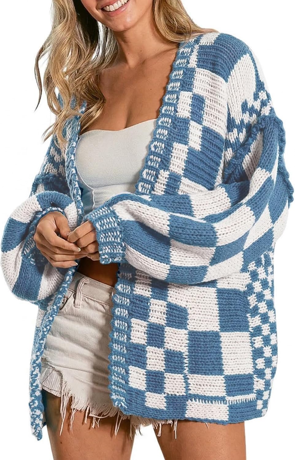 SELINK Women's Chunky Cardigan Sweater Colorful Checkered