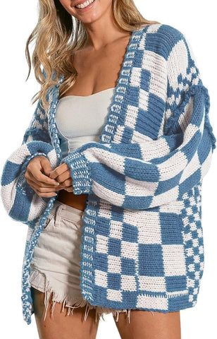 SELINK Women's Chunky Cardigan Sweater Colorful Checkered
