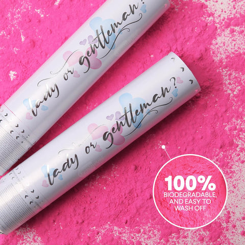 PrimePure Gender Reveal Confetti Cannon, Biodegradable Pink Powder, 2 Pack