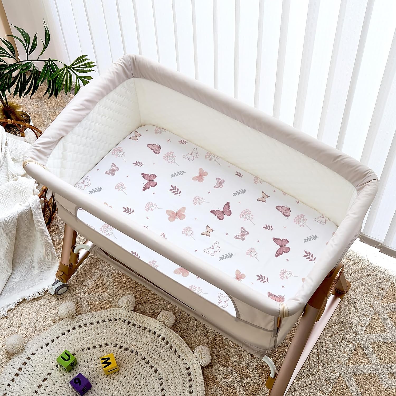4 Pack Bassinet Sheets - 33"x20" Bassinet Sheets for Baby Delight, Angelbliss, Maxi-COSI & Most Regular Size Bedside Sleeper | Ultra Soft & Skin Friendly Bassinet Fitted Sheet for Girls