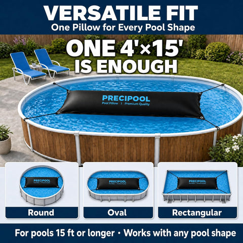 Pool Pillow for Above Ground Pools 4x15 Ft, Large Winter Pool Pillow for Winterizing Closing, Heavy-Duty Durable Thick Cold Resistant Pool Air Pillow, Pool Balloons Pool Cover Pillow with Ropes, Black