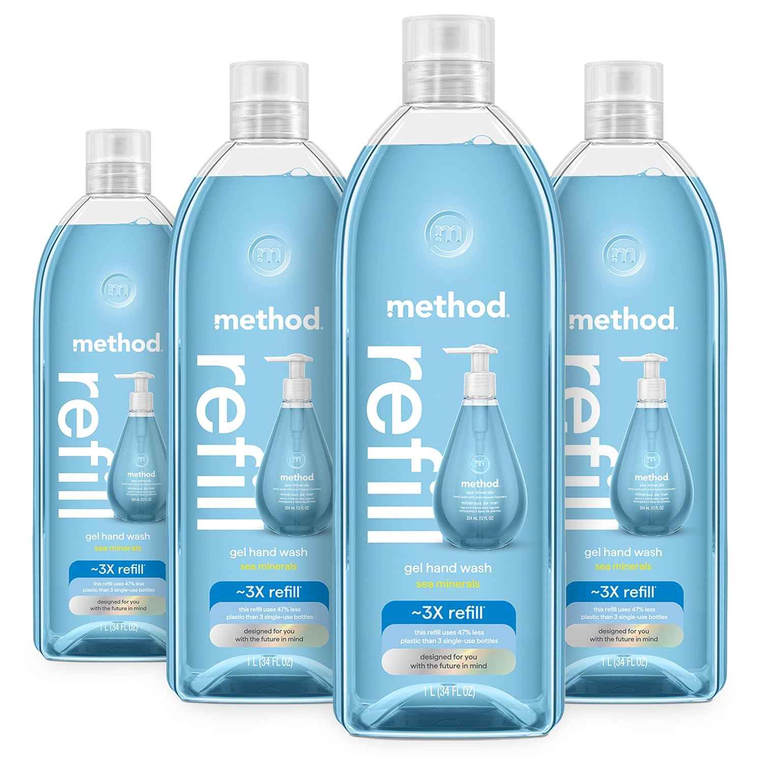 method Gel Hand Wash Refill, Sea Minerals, 34 fl oz, 4 pack | Refills Up to 3X, Hydrates & Softens Skin, Designed for Gentle Everyday Cleansing, With Notes of Bergamot, Lemon & Rosemary