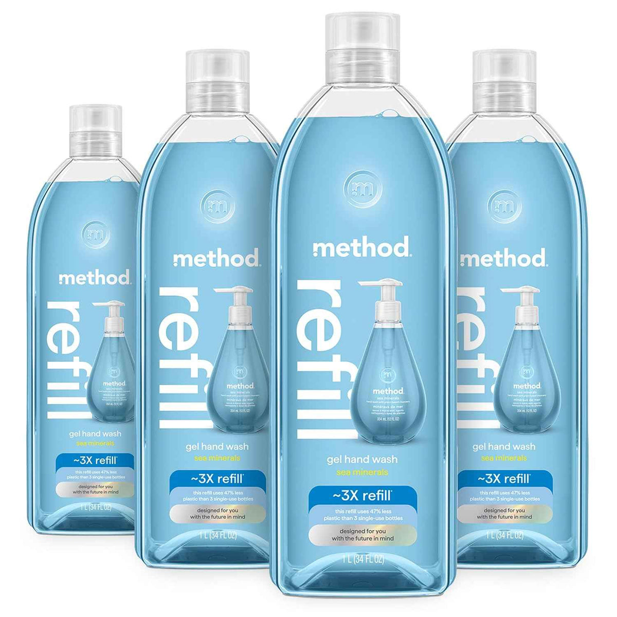 method Gel Hand Wash Refill, Sea Minerals, 34 fl oz, 4 pack | Refills Up to 3X, Hydrates & Softens Skin, Designed for Gentle Everyday Cleansing, With Notes of Bergamot, Lemon & Rosemary