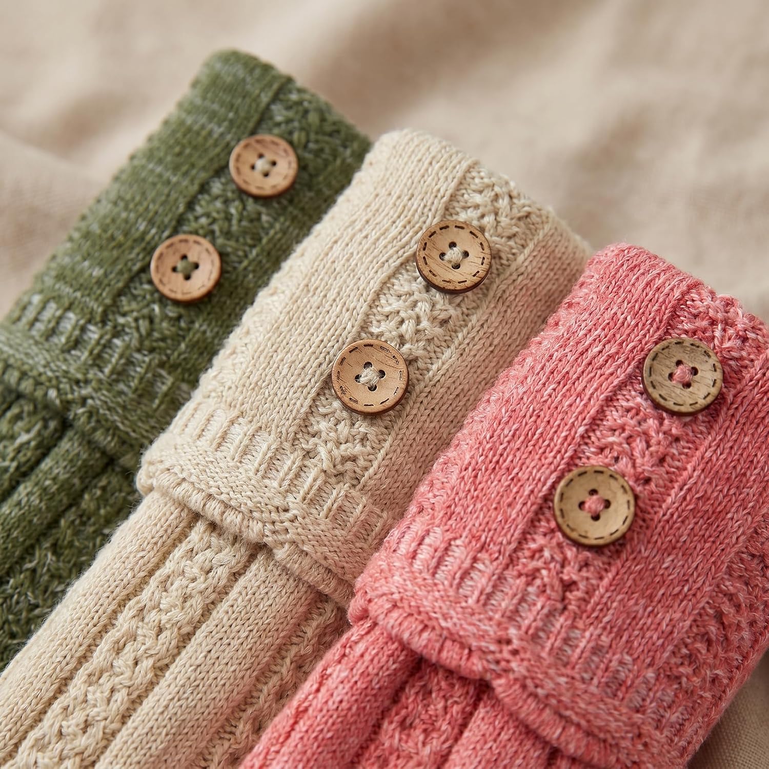 Tipi Toe Women's 3-Pairs Winter Warm Knee High/Over The Knee With Buttons Cotton-Blend Boot Socks