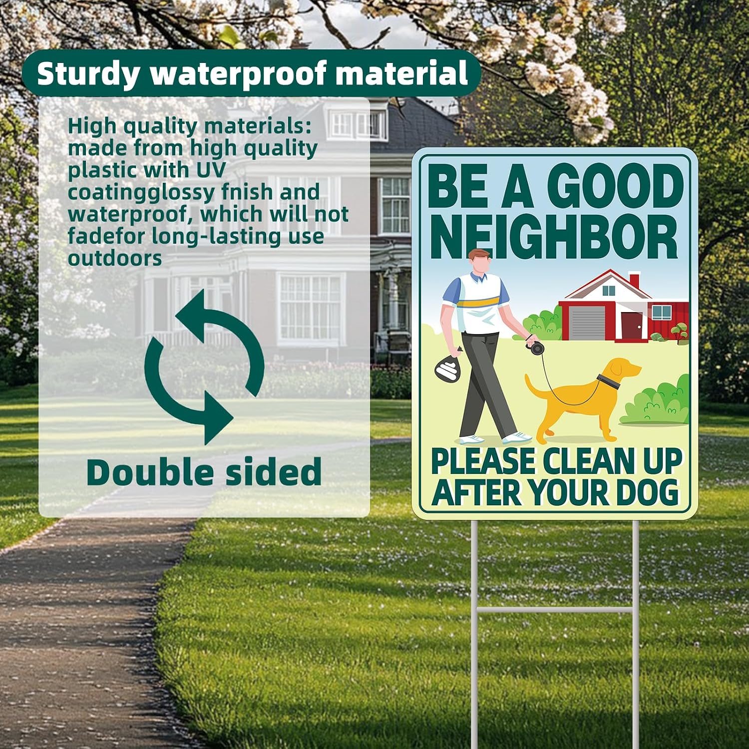 Pick Up After Your dog Sign 2-Pack 13"x10" H-Stakes, Double-Sided