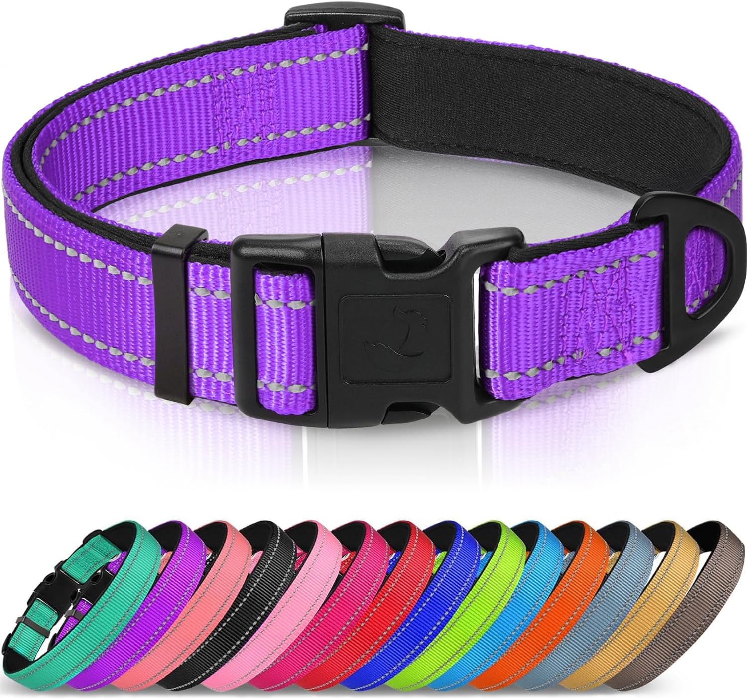 Joytale Reflective Dog Collar, Adjustable Neoprene Padded, Purple M