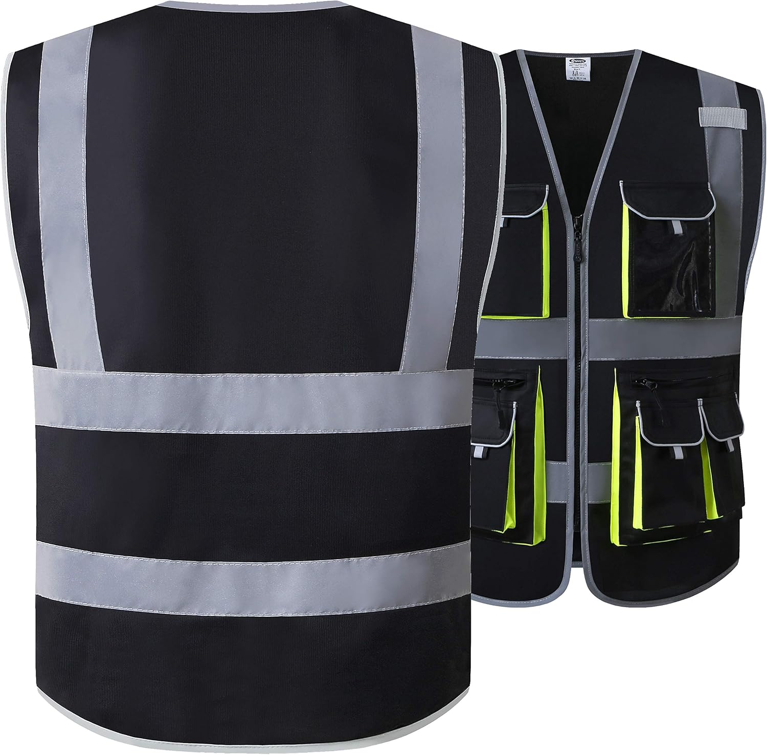 JKSafety Hi Vis Safety Vest for Men Women WIth 10 Pockets JK88 Black 2XL