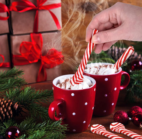 12 Christmas Candy Cane Spoon Set Edible Peppermint Stirrer Mint Candy