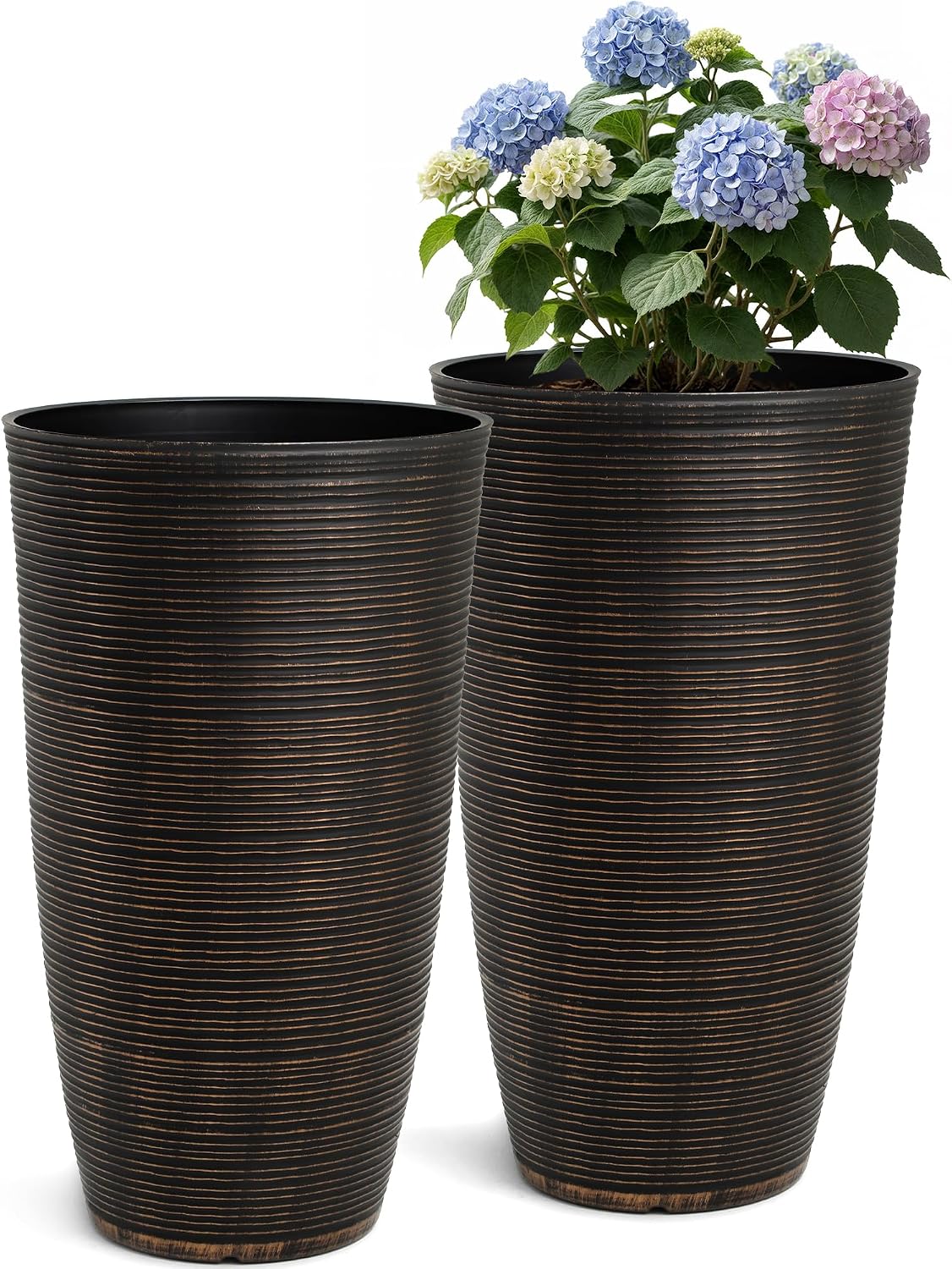 24" Large Outdoor Planters for Plants,Bronze Plastic Tall Flower Pots