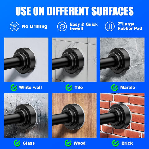 Ausemku Shower Curtain Rod Tension - 32-80 Inch Never Rust Non-Slip Spring Tension Curtain Rod No Drilling Stainless Steel Curtain Rod Use Bathroom Kitchen（Black）