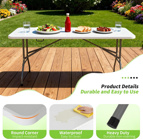 BestOffice | 6FT Folding Table | White | Portable Plastic Table