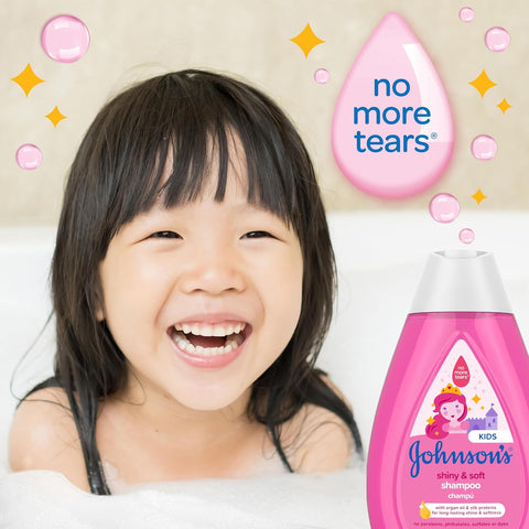 Johnson's Shiny & Soft Kids' Shampoo with Argan Oil & Silk Proteins, Daily Kids’ Hair Wash Gently Cleanses & Boosts Natural Shine & Softness, No Added Parabens & Sulfates, 13.6 fl. oz (Pack of 2)