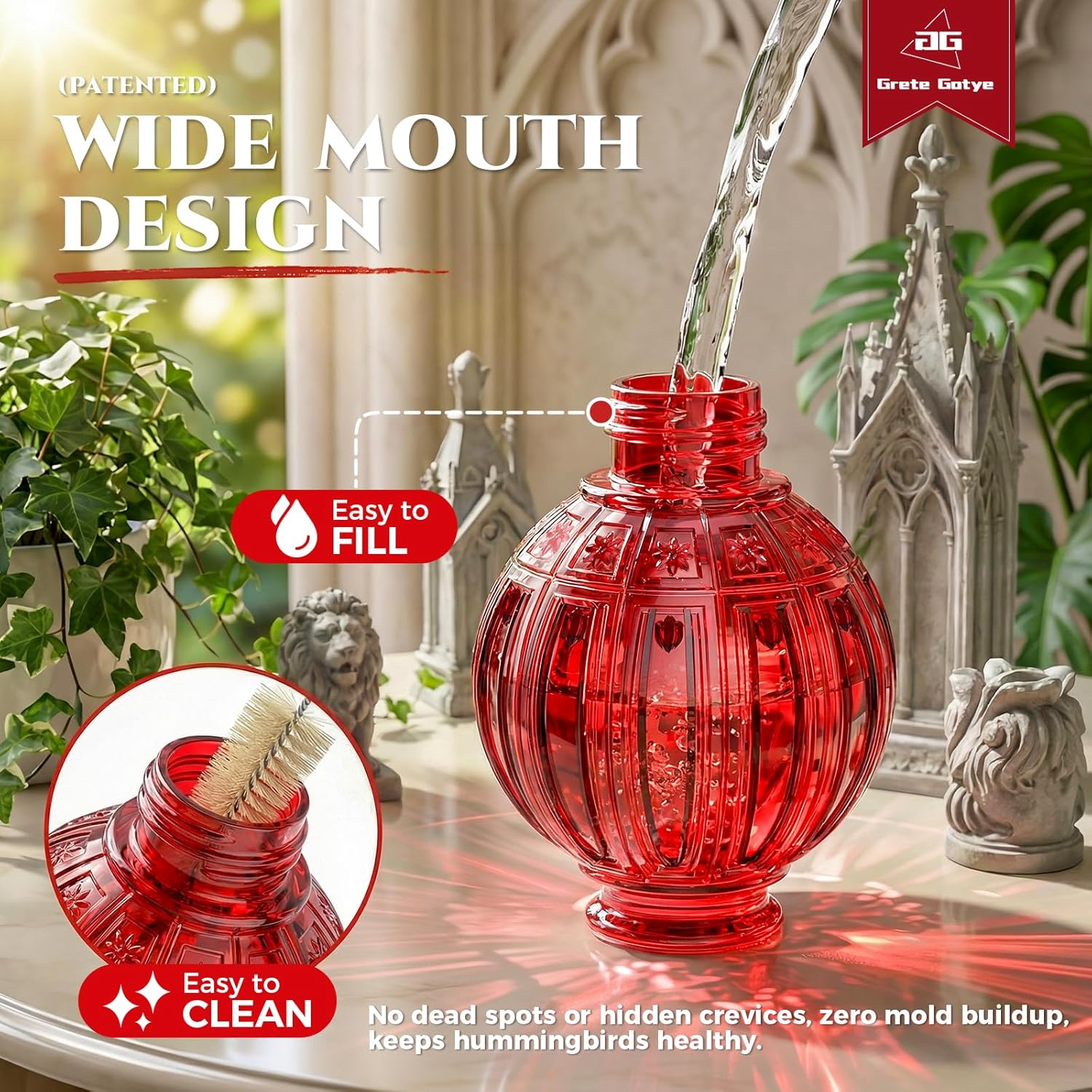 Glass Hummingbird Feeder for Outdoors Hanging, 26 fl oz Bird Nectar Feeder