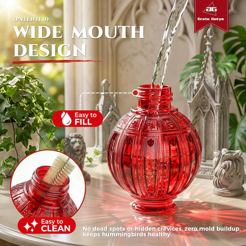 Glass Hummingbird Feeder for Outdoors Hanging, 26 fl oz Bird Nectar Feeder