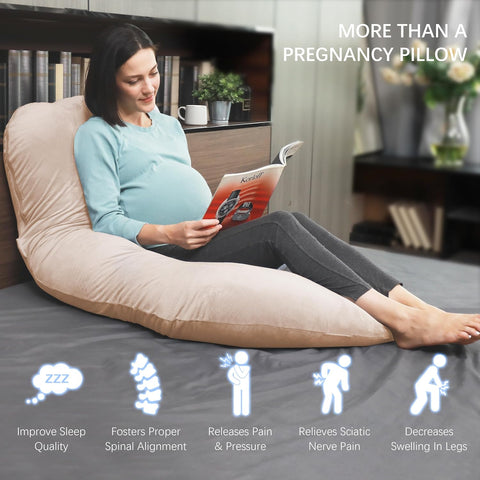 MOON PARK Pregnancy Pillows for Sleeping - U Shaped Full Body Maternity Pillow with Removable Cover - Support for Back, Legs, Belly, HIPS - 65 Inch - Brown - Cooling Cover