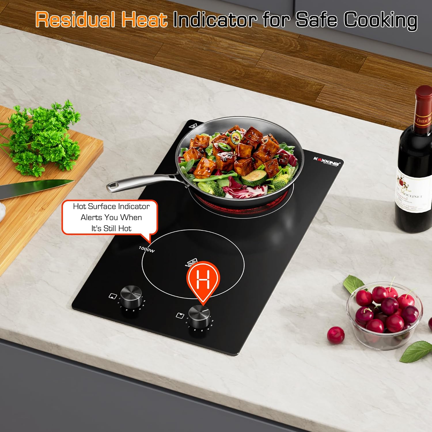 2 Burner Electric Cooktop 12 Inch, 120V Plug-In, Knob Control