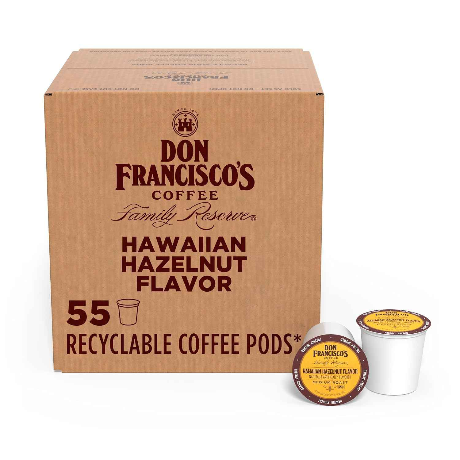 Don Francisco's Hawaiian Hazelnut Coffee Pods, Medium Roast, 55ct | Compatible with Keurig Coffee Pod Brewers, 100% Arabica Coffee, Convenient Single Serve Brewing, Fresh Brew in Every Cup
