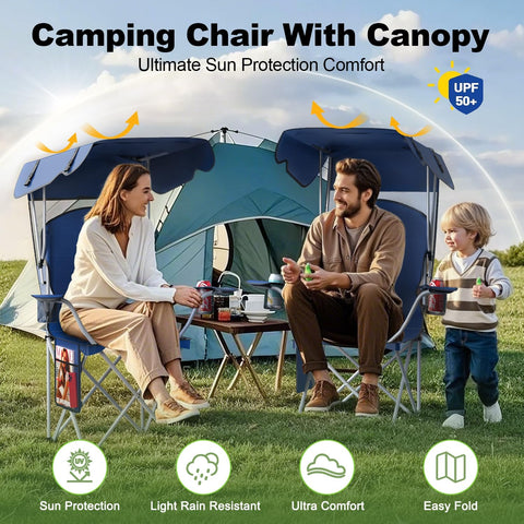 VTOY Portable Folding Camping Chair with Canopy, Outdoor Sun Shade Chair