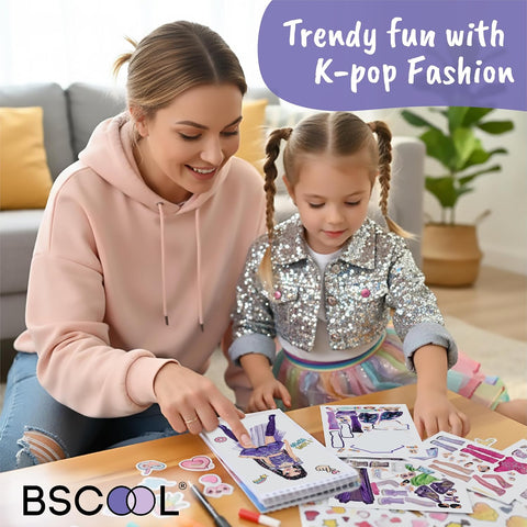 BSCOOL Kpop Sticker Book – Girls Fashion Design Activity for Kids
