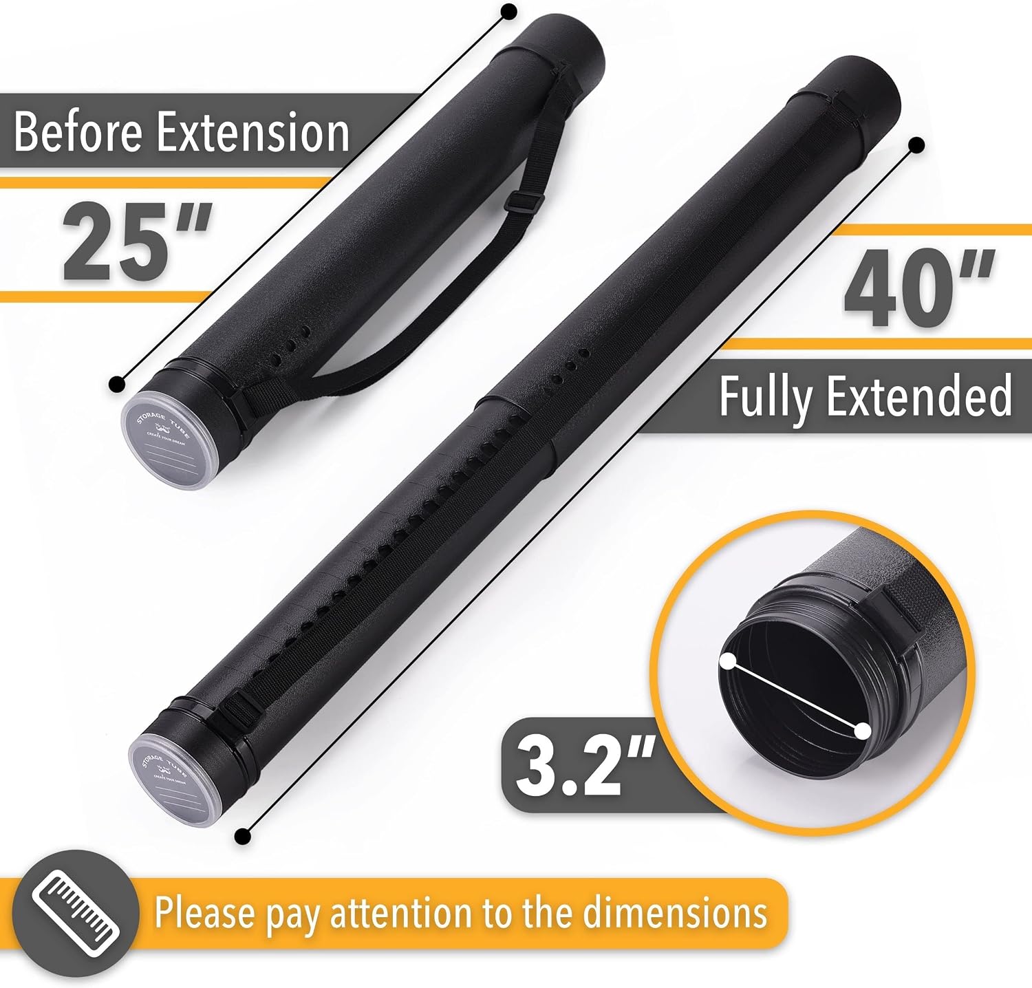 Mr. Pen- Poster Storage Tube with Strap, 25"-40" Extendable