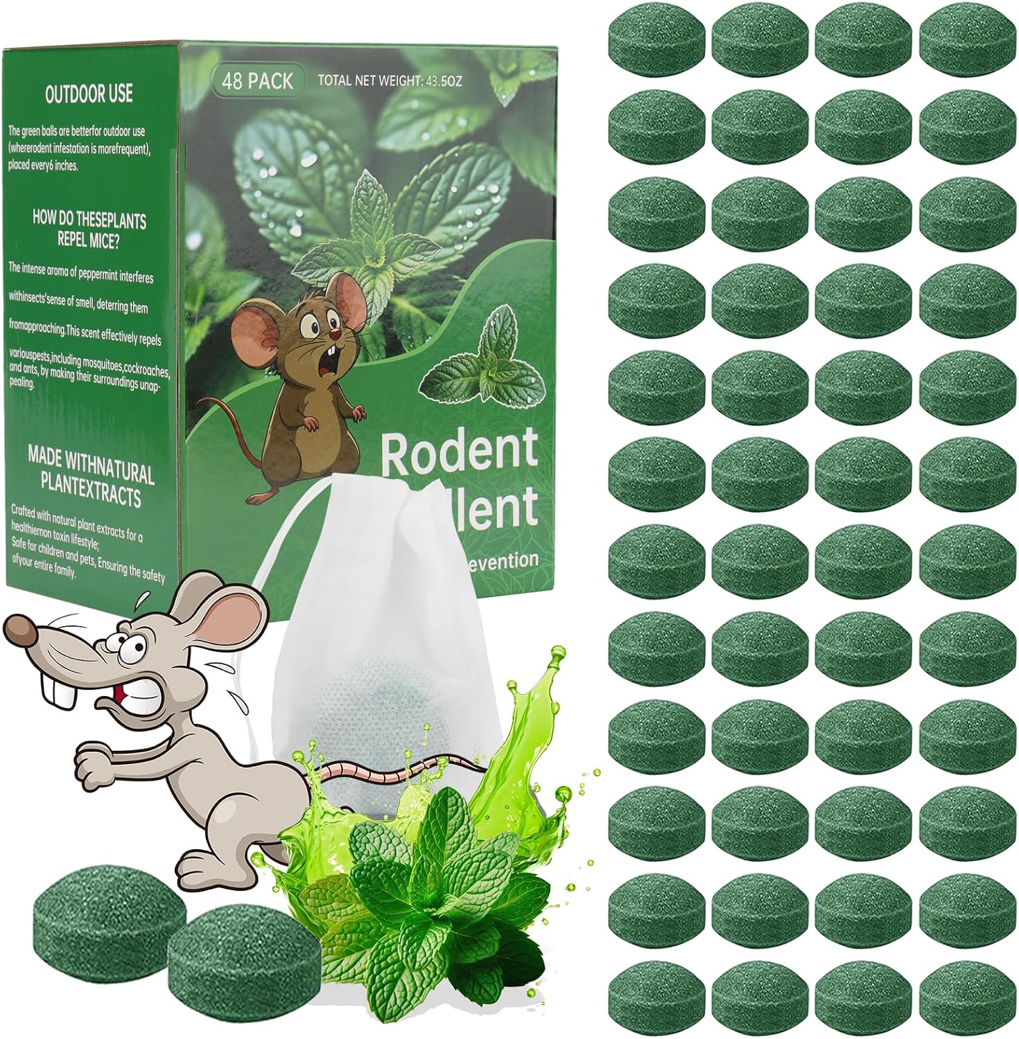 Mouse Rodent Repellent, 48 Pack Peppermint Lemon Oil Mice Repellent for Squirrel Rats Spider Pests, Natural Deterrent for Kitchen, Warehouse, Car, Indoor, Outdoor, Safe for Pets Family