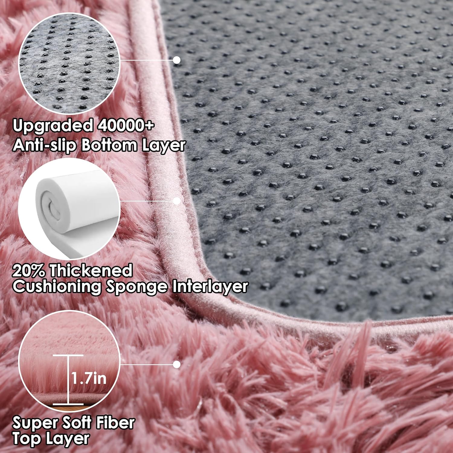 ONASAR Blush Rugs for Living Room Bedroom, Fluffy 5x8 Bedside Area Rug, Soft Plush Shaggy Indoor Floor Carpet for Nursery Kids Girls Boys Teen Dorm Home Office Decor Aesthetic