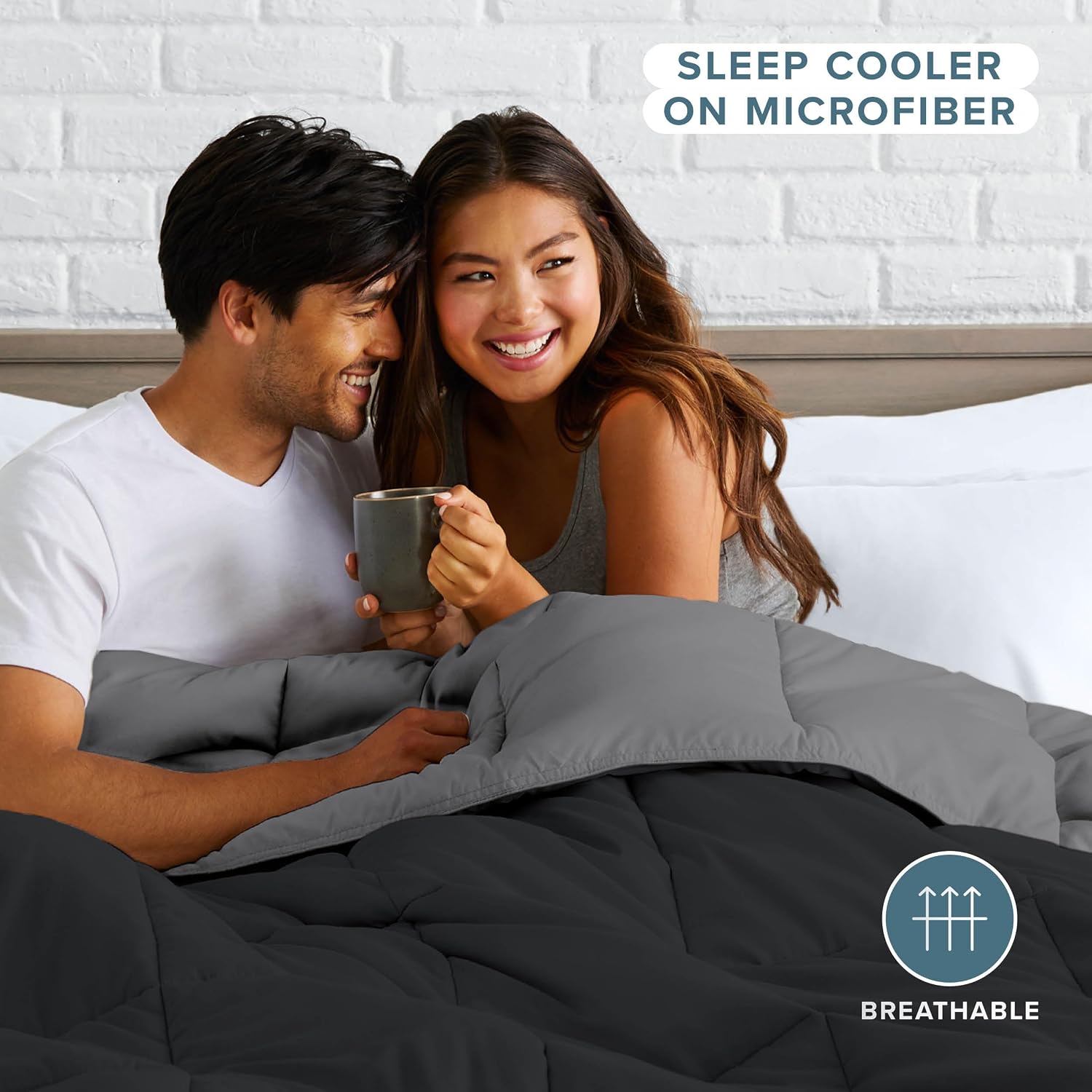 Bare Home Reversible Comforter (Queen Oversized, Black/Grey)