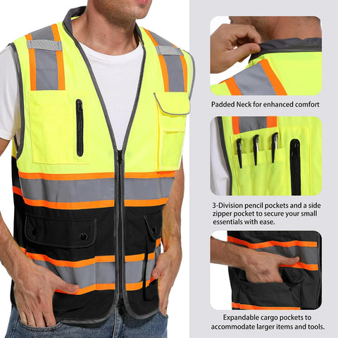 ArcRidge Reflective Safety Vest for Men and Women - High Visibility Construction Vest - Dual Tone Reflective Strips