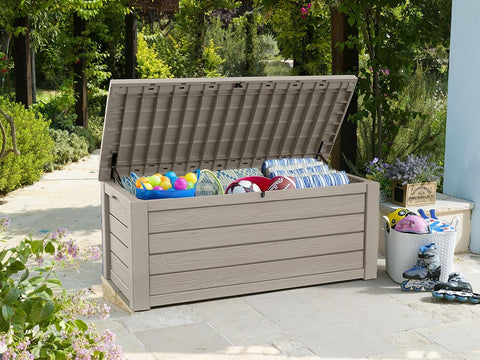 Keter Westwood 150 Gal Outdoor Storage Box for Patio and Pool Accessories
